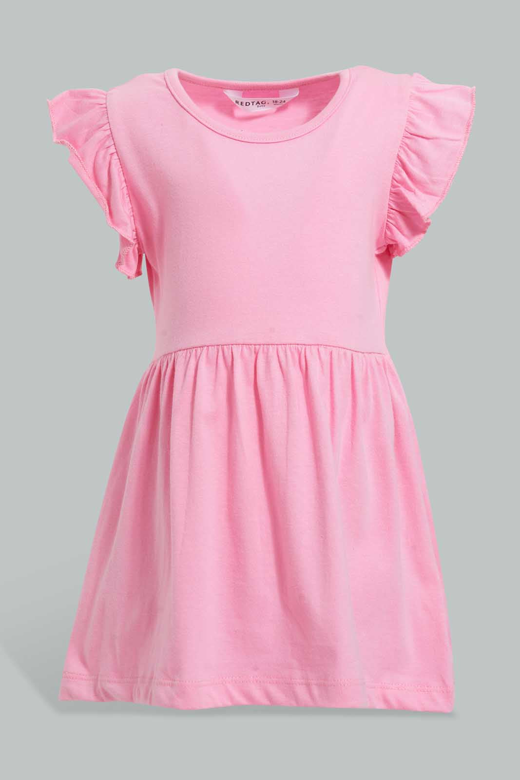 Redtag-Baby-Pink-Printed-/-Solid-Mint-2Pc-Pack-Knit-Dress-Dresses-Infant-Girls-3 to 24 Months