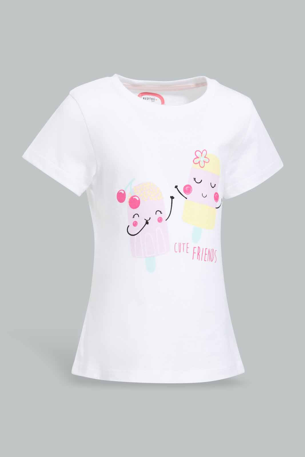 Redtag-White-Cute-Friends-Printed-T-Shirt-Category:T-Shirts,-CHR,-Colour:White,-Filter:Infant-Girls-(3-to-24-Mths),-ING-T-Shirts,-New-In,-New-In-ING-APL,-Non-Sale,-S22B,-Section:Kidswear,-TBL-Infant-Girls-