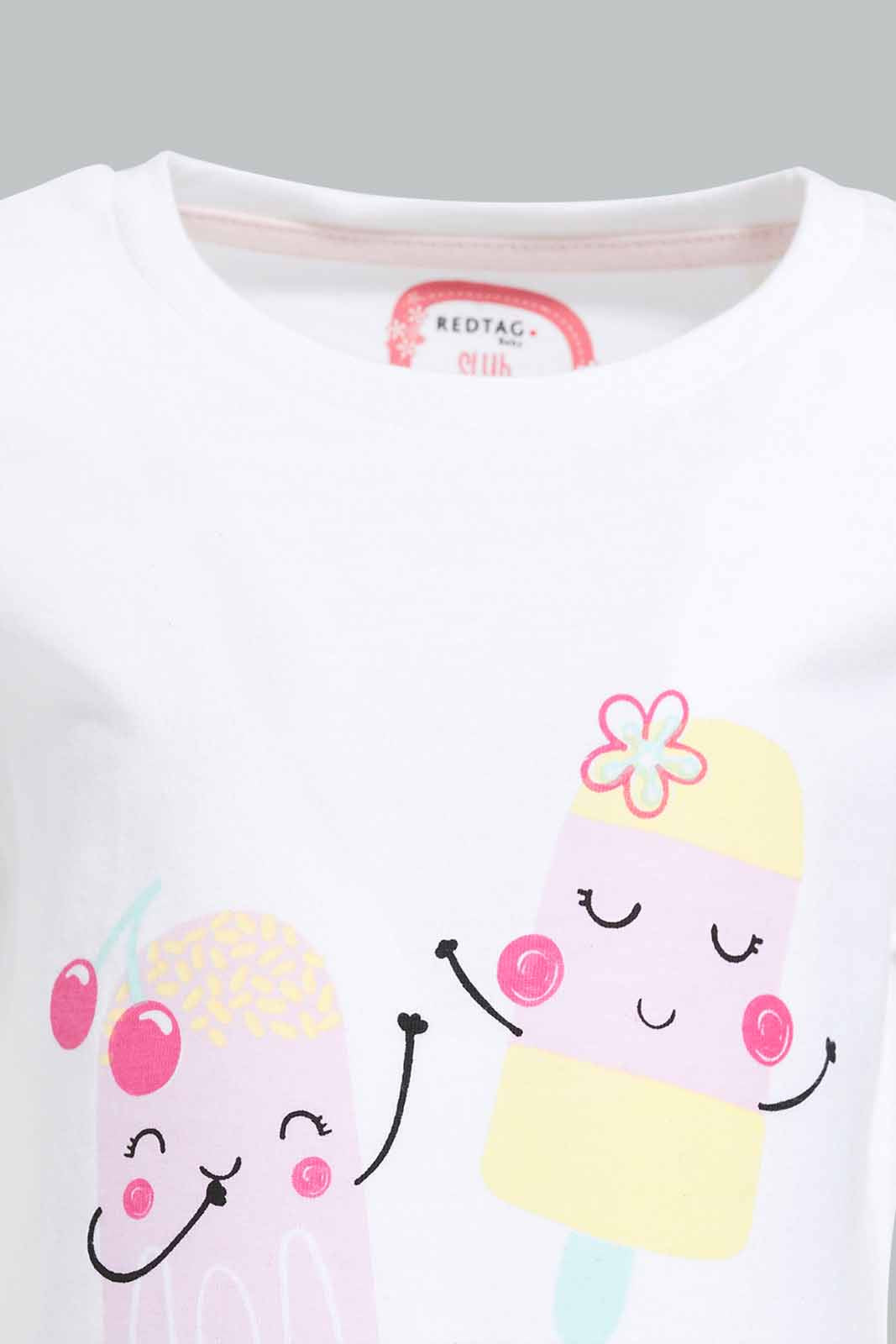 Redtag-White-Cute-Friends-Printed-T-Shirt-Category:T-Shirts,-CHR,-Colour:White,-Filter:Infant-Girls-(3-to-24-Mths),-ING-T-Shirts,-New-In,-New-In-ING-APL,-Non-Sale,-S22B,-Section:Kidswear,-TBL-Infant-Girls-