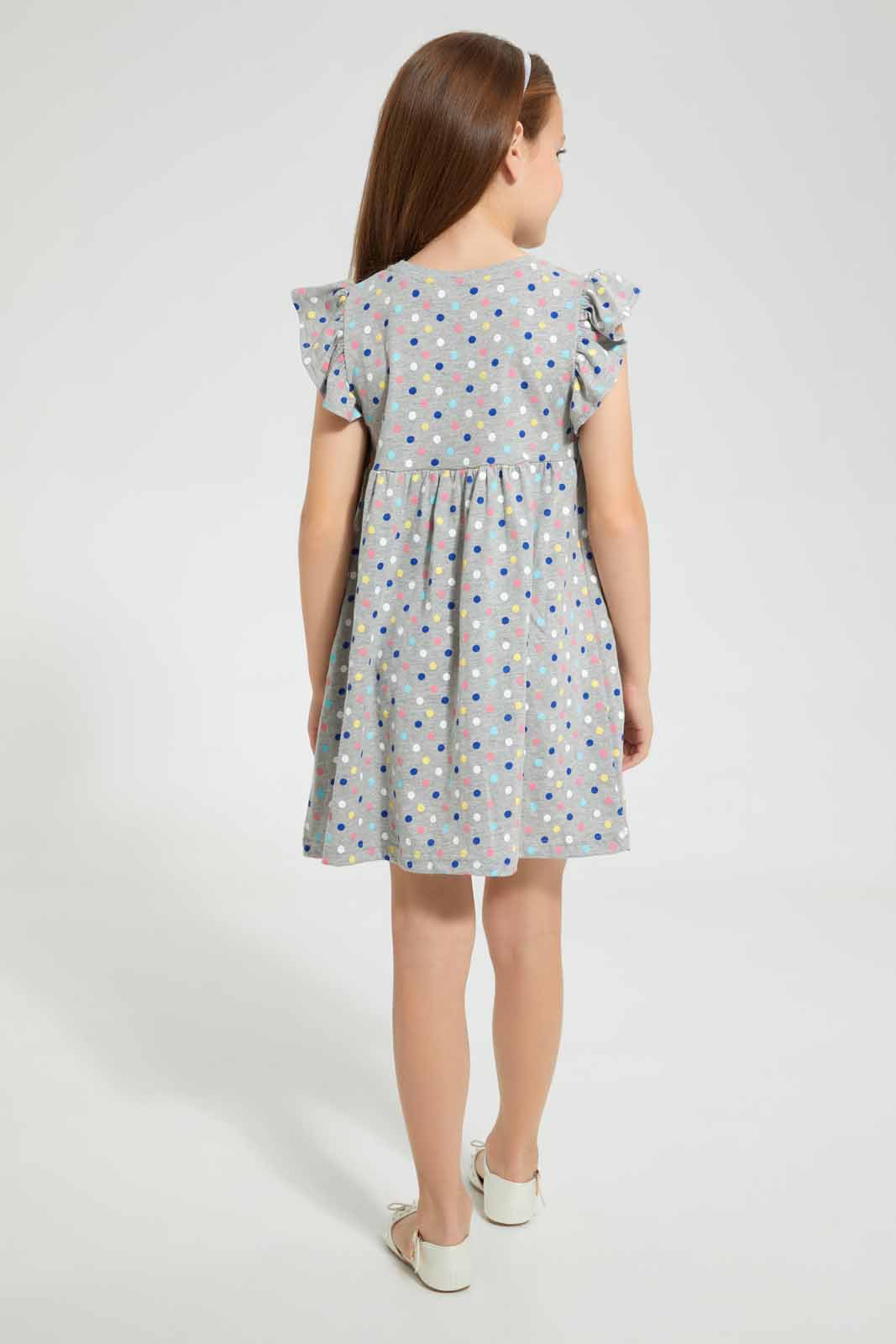 Redtag-Grey-Melange-Aop-Dress-Dresses-Girls-2 to 8 Years