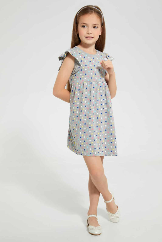 Redtag-Grey-Melange-Aop-Dress-Dresses-Girls-2 to 8 Years
