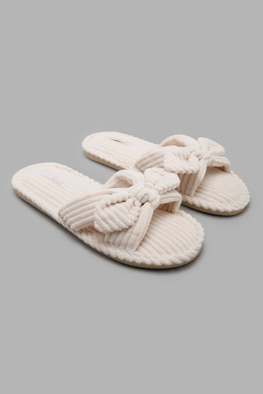 Redtag-Ivory-Corduroy-Bow-Slipper-Category:Slippers,-Colour:Ivory,-Filter:Women's-Footwear,-New-In,-New-In-Women-FOO,-Non-Sale,-Section:Women,-W22A,-Women-Slippers-Women's-