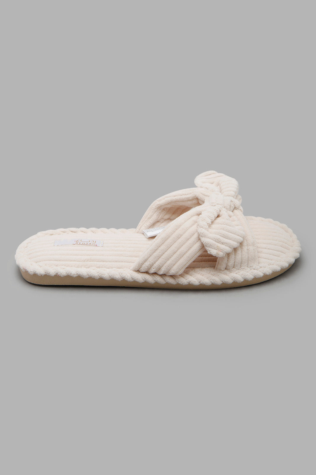 Redtag-Ivory-Corduroy-Bow-Slipper-Category:Slippers,-Colour:Ivory,-Filter:Women's-Footwear,-New-In,-New-In-Women-FOO,-Non-Sale,-Section:Women,-W22A,-Women-Slippers-Women's-