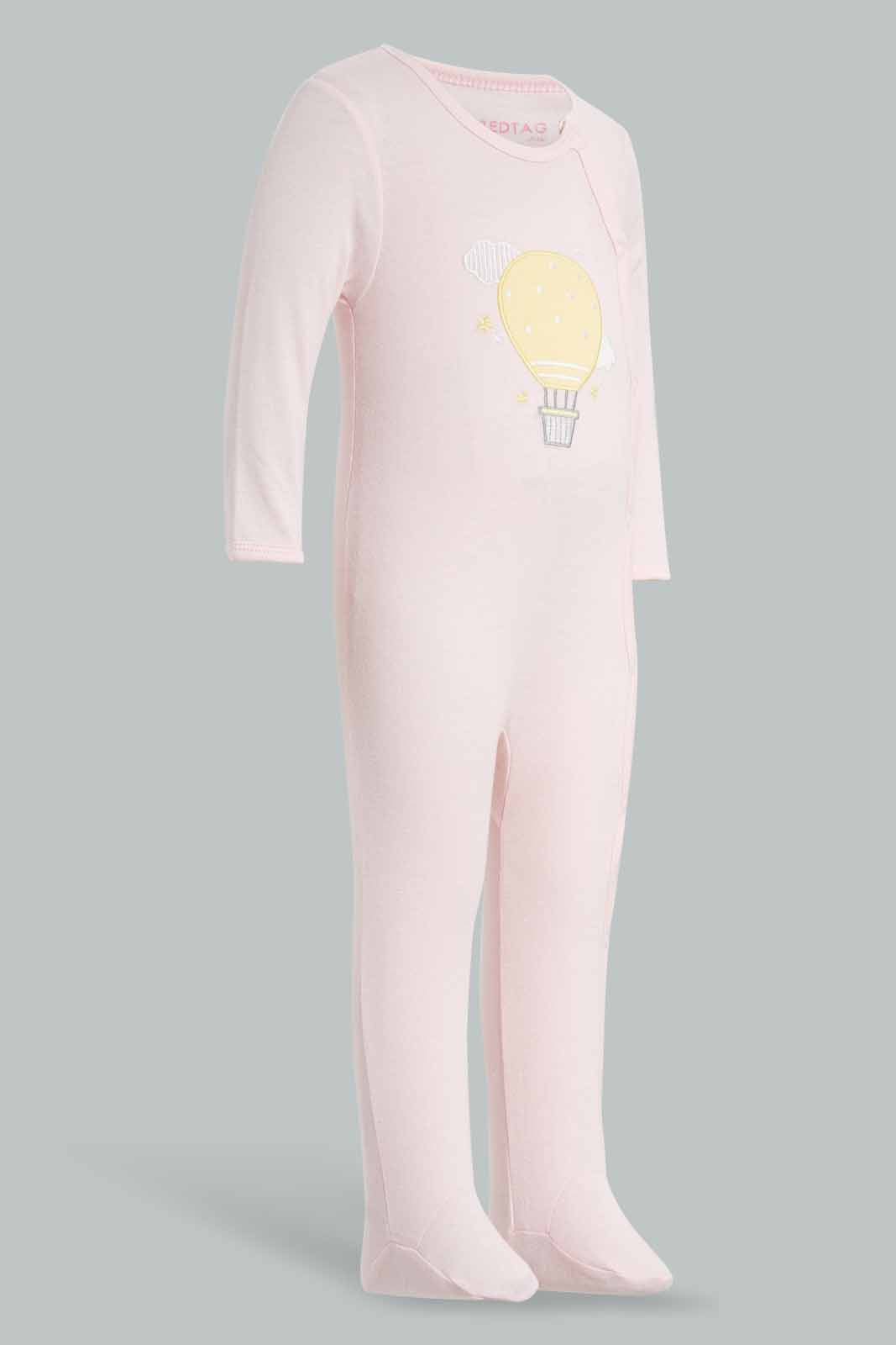 Redtag-Yellow-And-Pink-Balloons-2-Piece-Pack-Sleep-Suit-Sleepsuits-Baby-0 to 12 Months