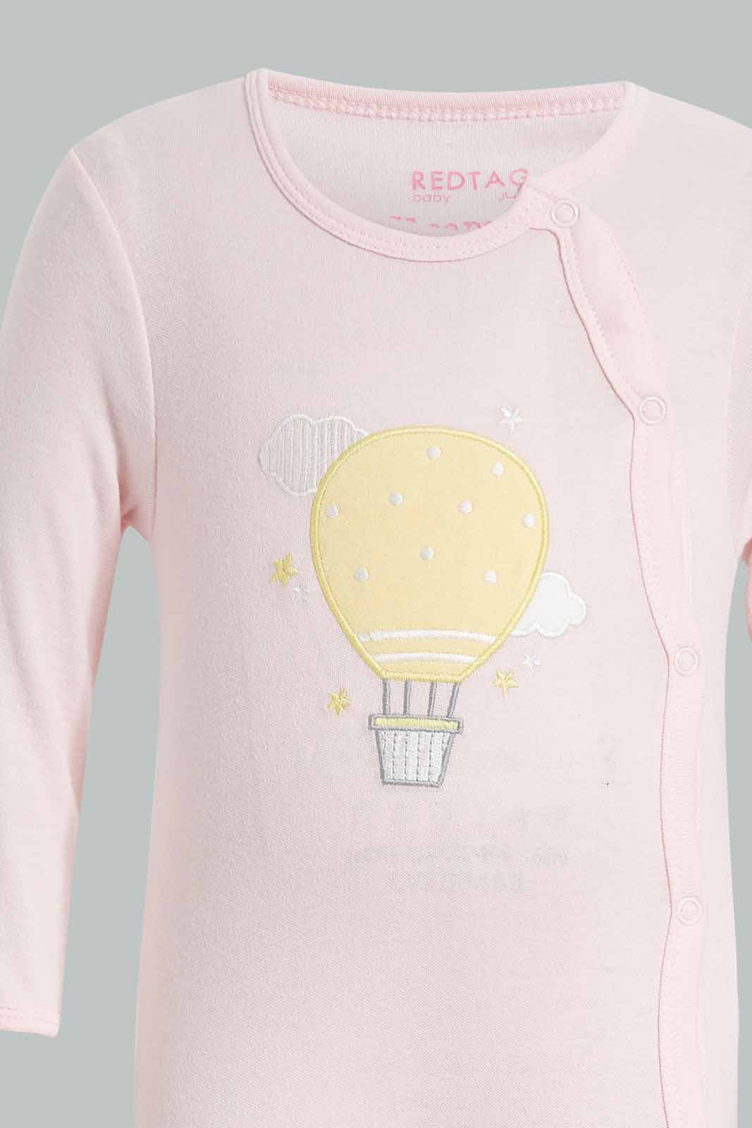 Redtag-Yellow-And-Pink-Balloons-2-Piece-Pack-Sleep-Suit-Sleepsuits-Baby-0 to 12 Months