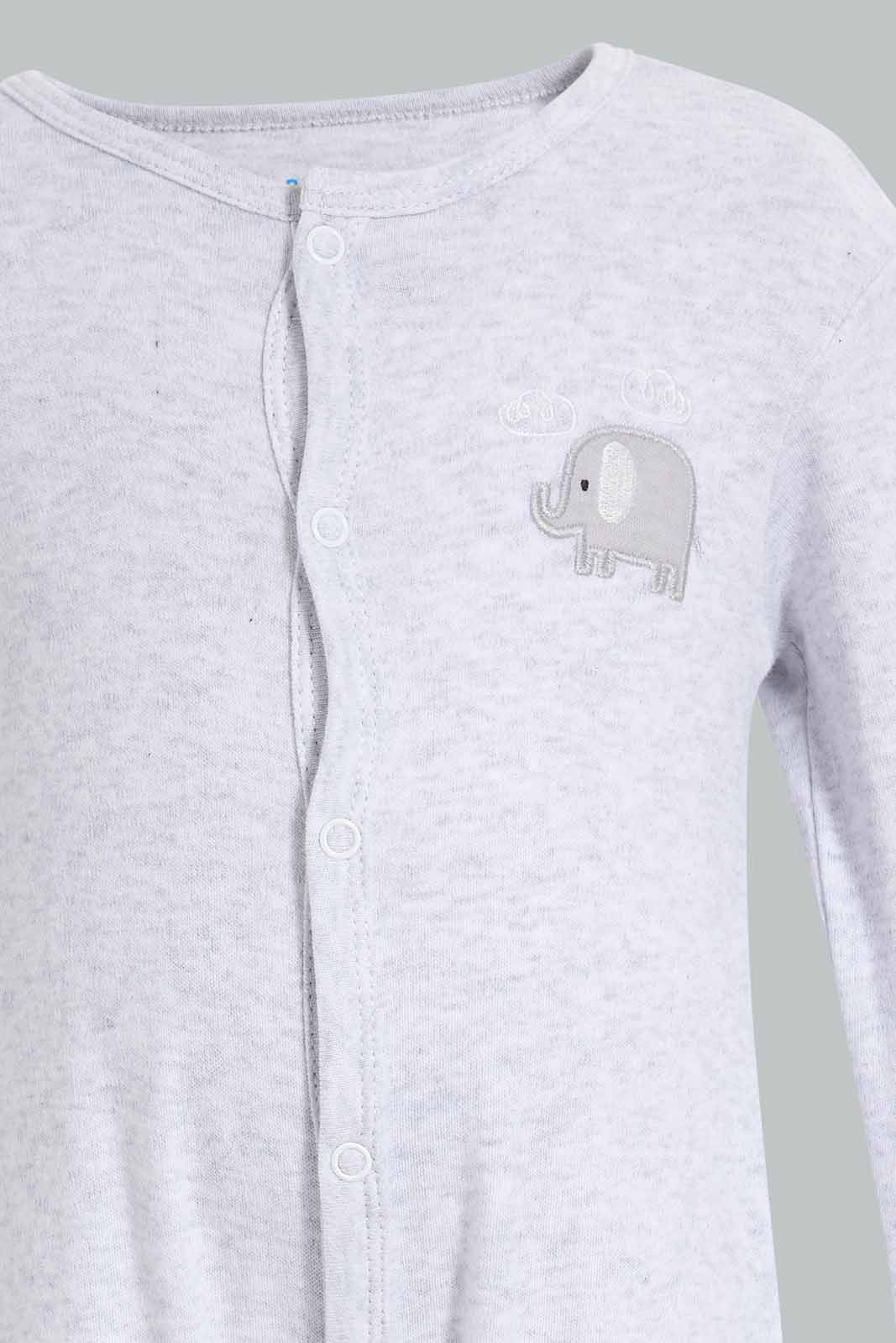 Redtag-Grey-Elephant-2-Piece-Pack-Sleep-Suit-Sleepsuits-Baby-0 to 12 Months