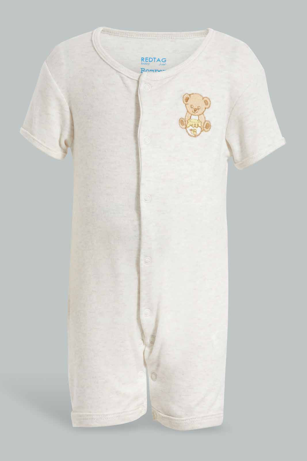 Redtag-Beige-Teddy-Bear-2-Piece-Pack-Sleep-Suit-Sleepsuits-Baby-0 to 12 Months