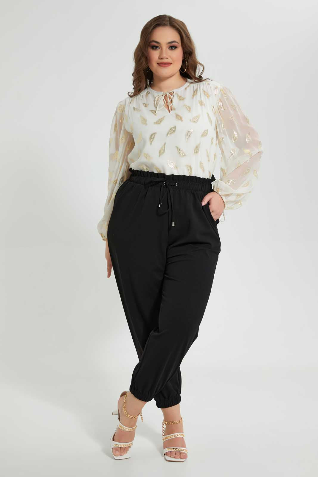 Redtag-Gold-Leaf-Ivory-Jacquard-Blouse-Blouses-Women's-