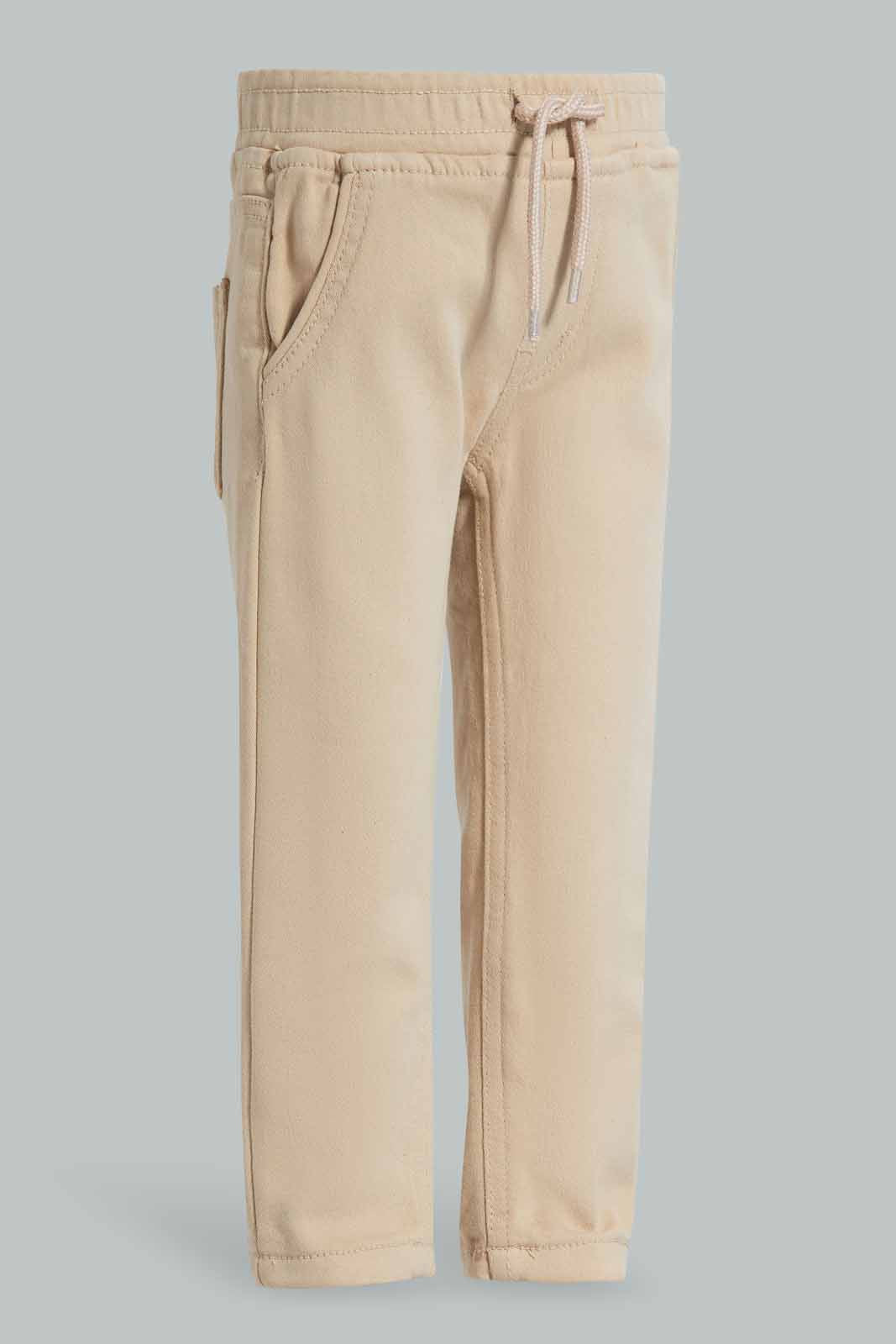 Redtag-Beige-Color-Knit-Denim-Pant-Knit-Denim-Infant-Boys-3 to 24 Months