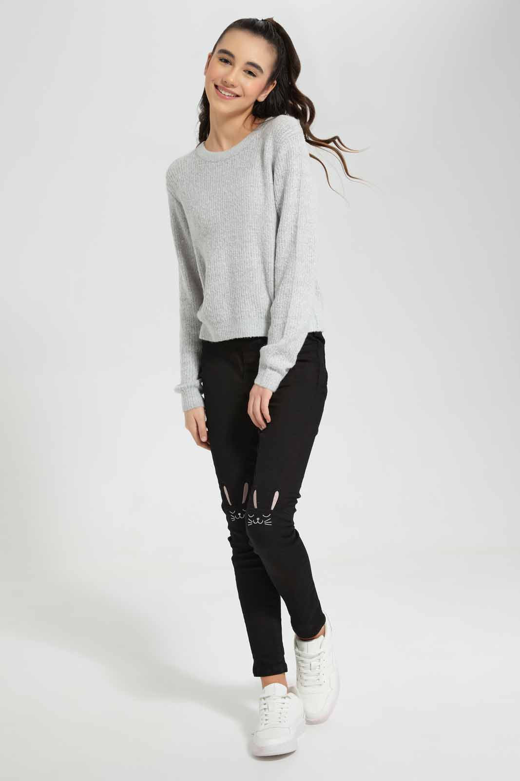 Redtag-Black-Skinny-W/-Bunny-Category:Jeans,-Colour:Black,-Deals:2-For-90,-Deals:New-In,-Filter:Senior-Girls-(8-to-14-Yrs),-GSR-Jeans,-New-In-GSR,-S22C,-Section:Kidswear-Senior-Girls-