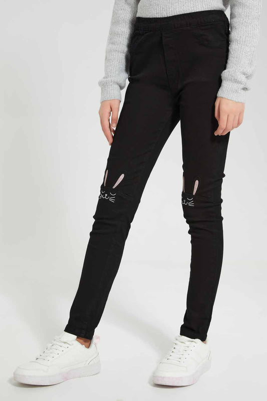 Redtag-Black-Skinny-W/-Bunny-Category:Jeans,-Colour:Black,-Deals:2-For-90,-Deals:New-In,-Filter:Senior-Girls-(8-to-14-Yrs),-GSR-Jeans,-New-In-GSR,-S22C,-Section:Kidswear-Senior-Girls-