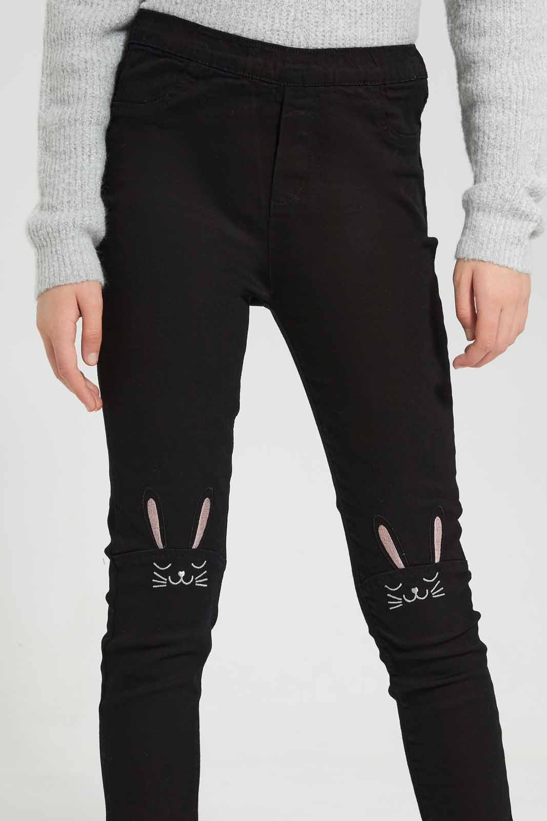 Redtag-Black-Skinny-W/-Bunny-Category:Jeans,-Colour:Black,-Deals:2-For-90,-Deals:New-In,-Filter:Senior-Girls-(8-to-14-Yrs),-GSR-Jeans,-New-In-GSR,-S22C,-Section:Kidswear-Senior-Girls-