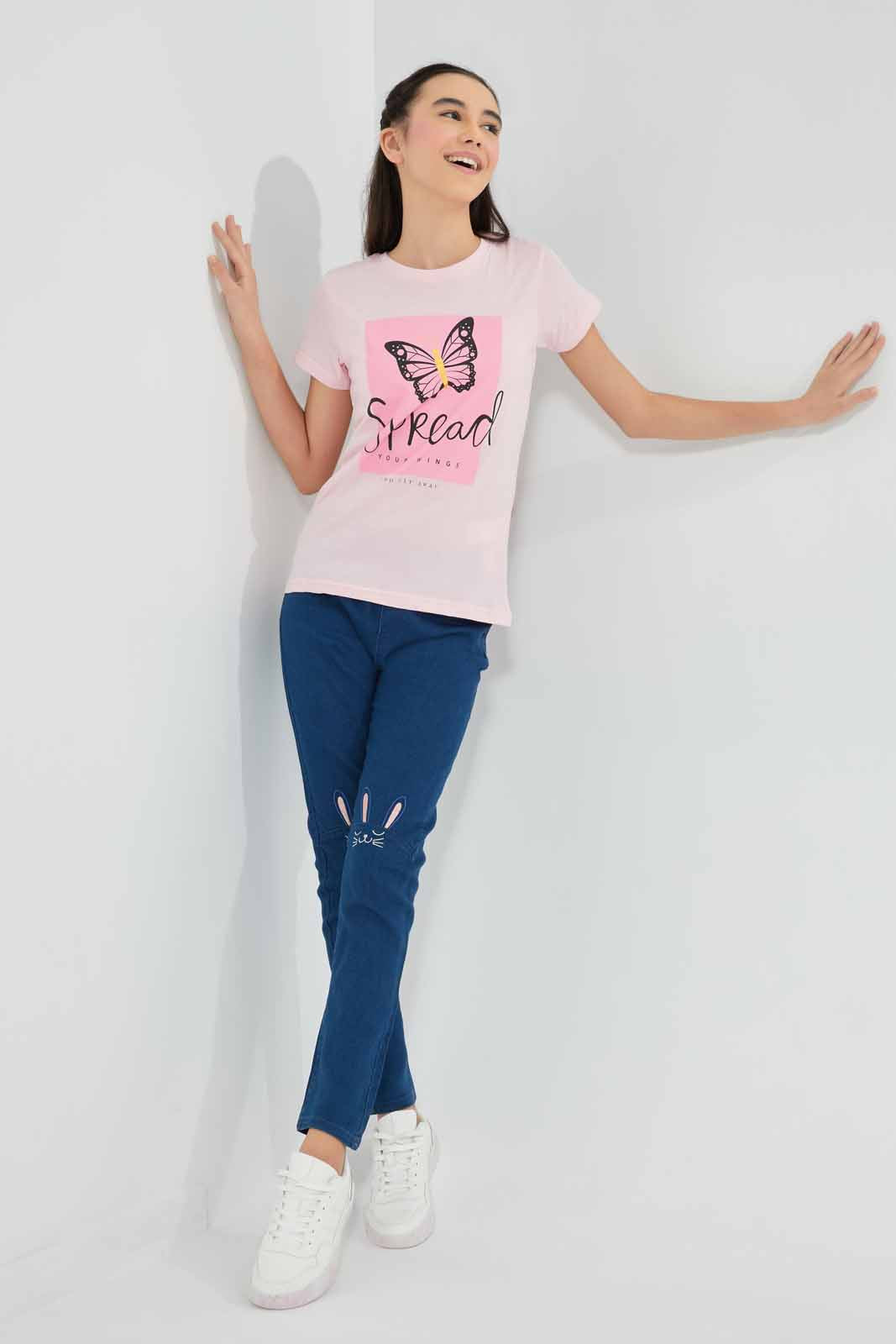 Redtag-Dk-Wash-Skinny-With-Bunny-Category:Jeans,-Colour:Darkwash,-Deals:2-For-90,-Filter:Senior-Girls-(9-to-14-Yrs),-GSR-Jeans,-New-In,-New-In-GSR,-RMD-add,-S22C,-Section:Kidswear-Senior-Girls-9 to 14 Years