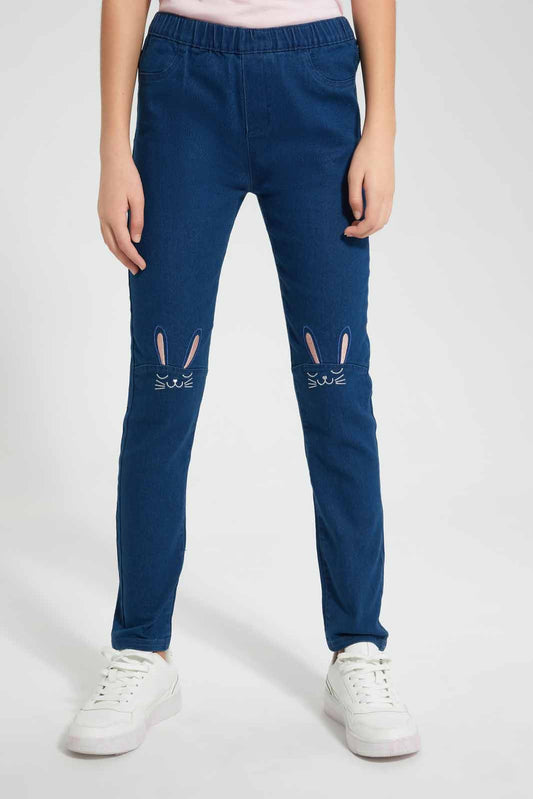 Redtag-Dk-Wash-Skinny-With-Bunny-Category:Jeans,-Colour:Darkwash,-Deals:2-For-90,-Filter:Senior-Girls-(9-to-14-Yrs),-GSR-Jeans,-New-In,-New-In-GSR,-RMD-add,-S22C,-Section:Kidswear-Senior-Girls-9 to 14 Years