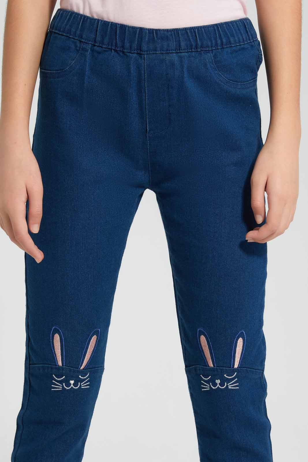 Redtag-Dk-Wash-Skinny-With-Bunny-Category:Jeans,-Colour:Darkwash,-Deals:2-For-90,-Filter:Senior-Girls-(9-to-14-Yrs),-GSR-Jeans,-New-In,-New-In-GSR,-RMD-add,-S22C,-Section:Kidswear-Senior-Girls-9 to 14 Years