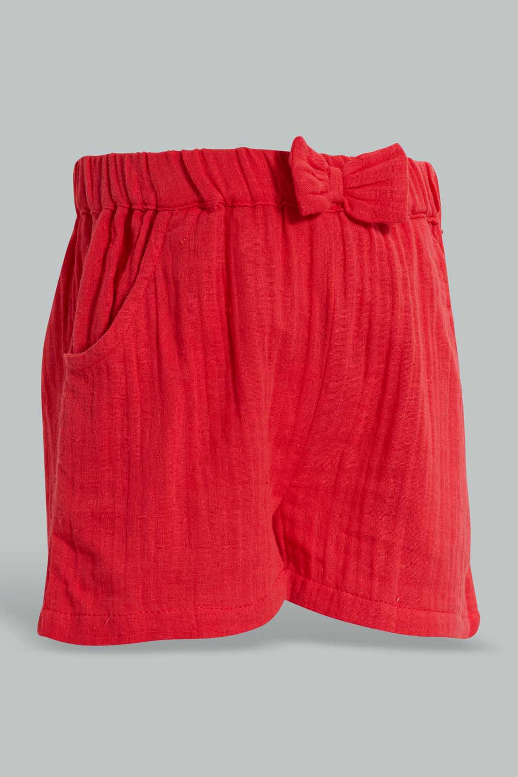 Redtag-Coral-Solid-Wrinkled-Short-Casual-Shorts-Infant-Girls-3 to 24 Months