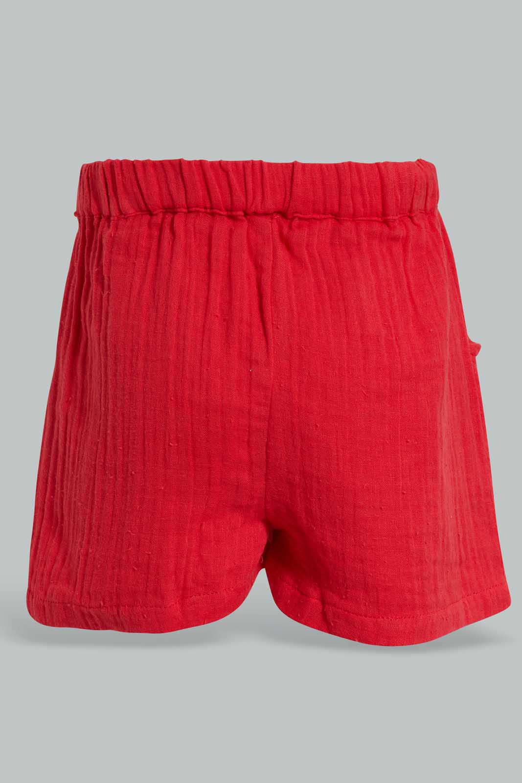 Redtag-Coral-Solid-Wrinkled-Short-Casual-Shorts-Infant-Girls-3 to 24 Months