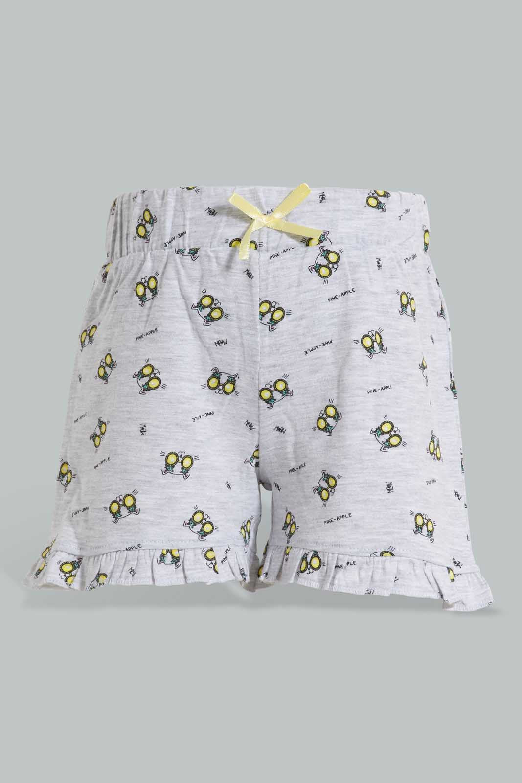 Redtag-Grey-Printed-/-Yellow-Solid-2Pk-Short-Casual-Shorts-Infant-Girls-3 to 24 Months