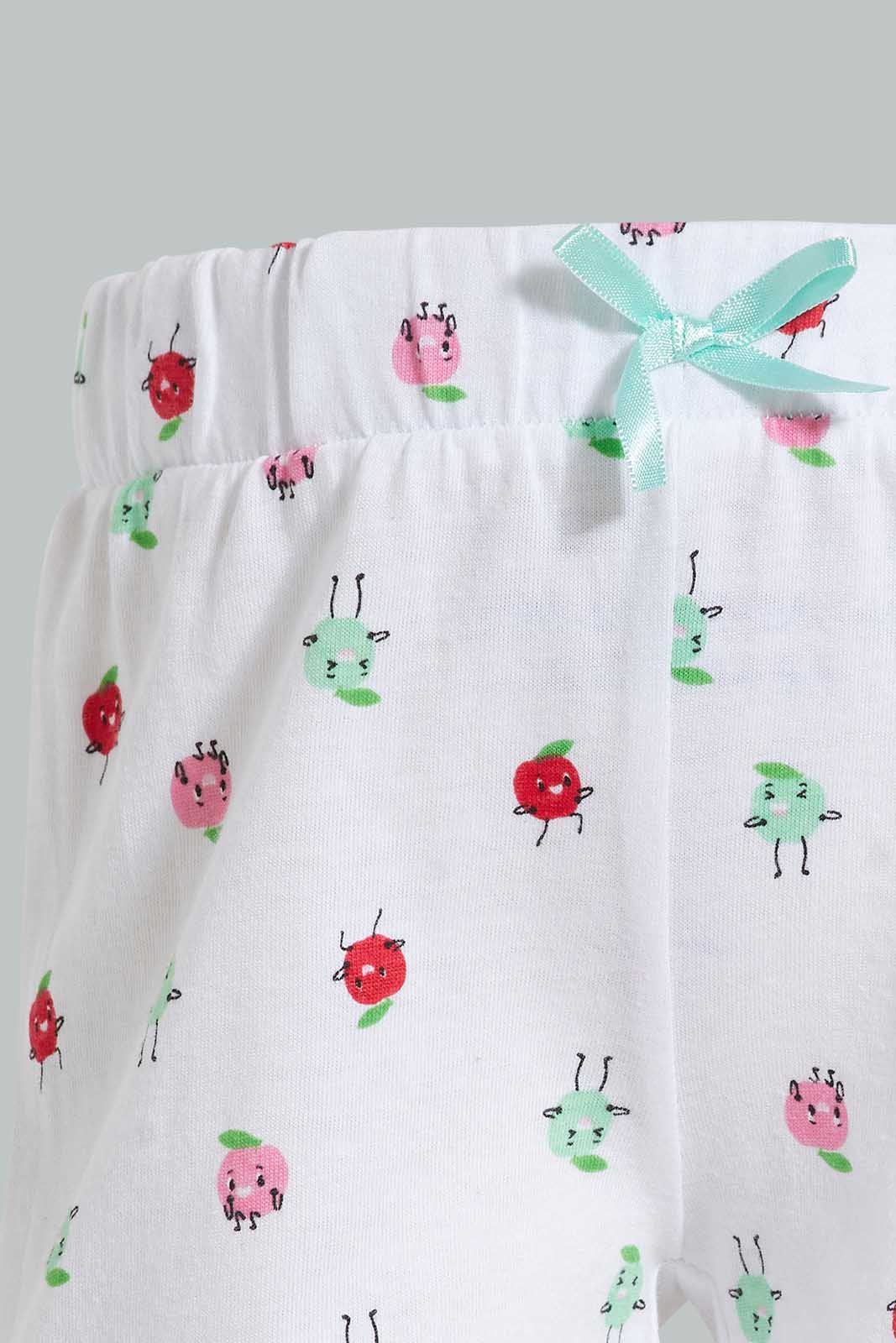 Redtag-White-Printed-/-Mint-Solid-2Pk-Short-Casual-Shorts-Infant-Girls-3 to 24 Months