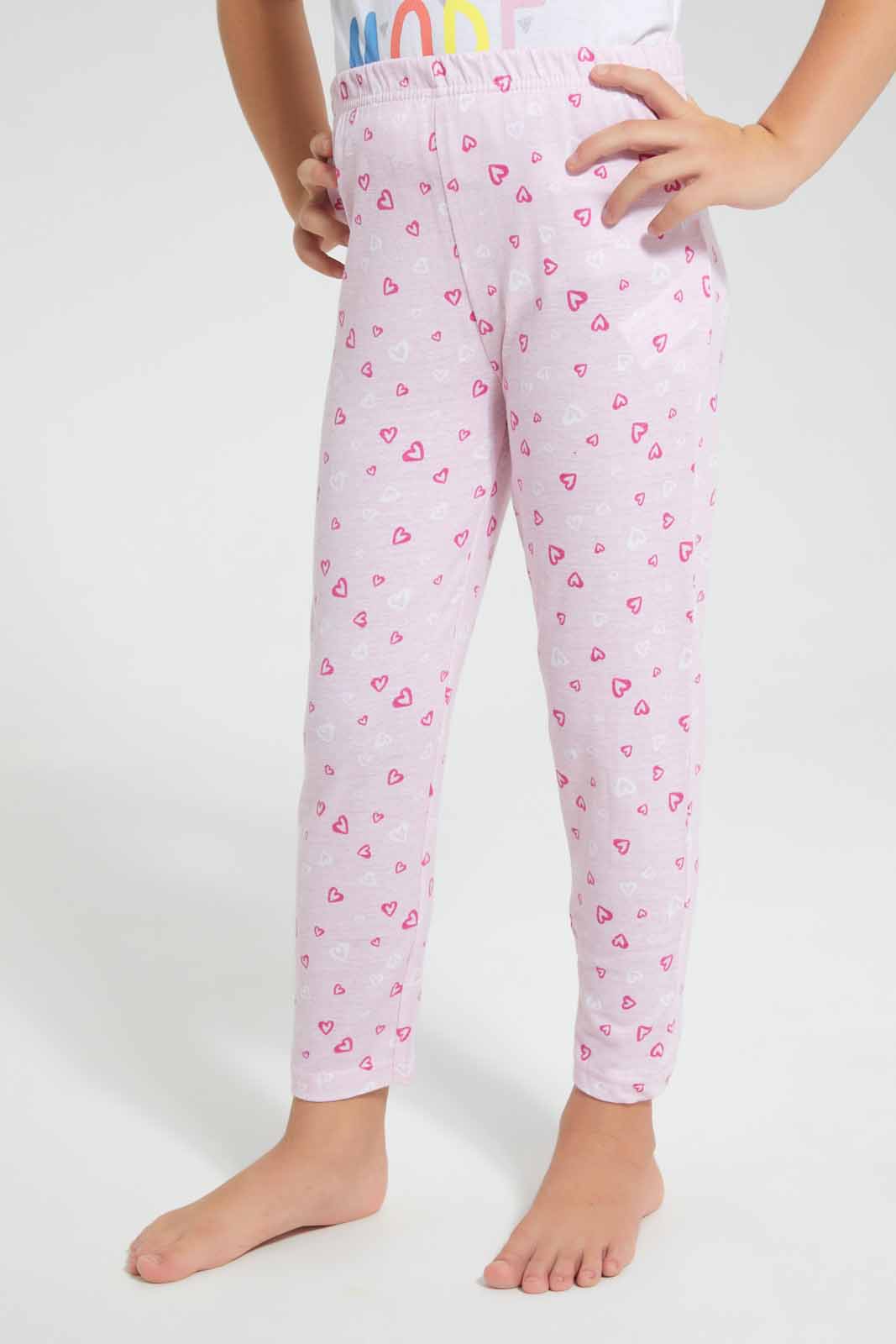 Redtag-White-Printed-S/Sleeve-Pyjama-Sets-Pyjama-Sets-Girls-2 to 8 Years