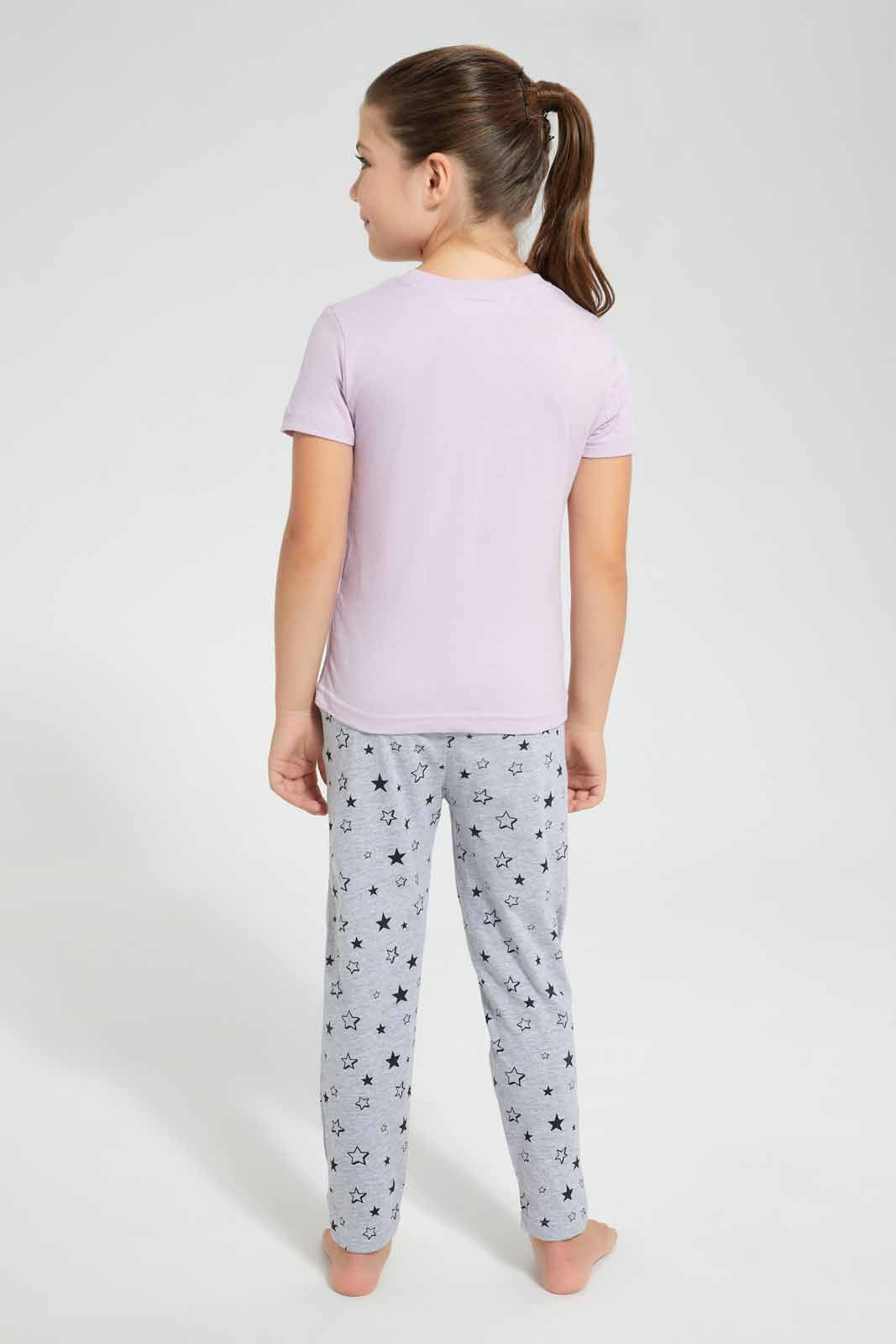 Redtag-Lilac-Printed-S/Sleeve-Pyjama-Sets-Pyjama-Sets-Girls-2 to 8 Years