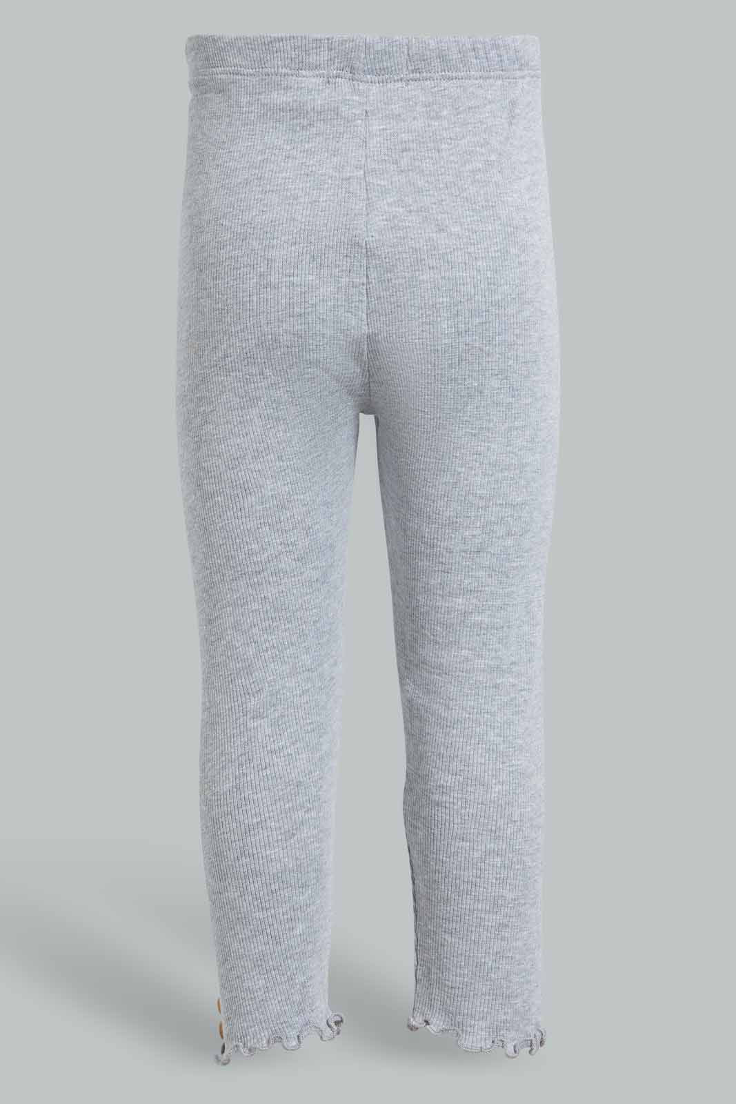 Redtag-Grey-Melange-Solid-Colour-Ribbed-Legging-Leggings-Infant-Girls-3 to 24 Months