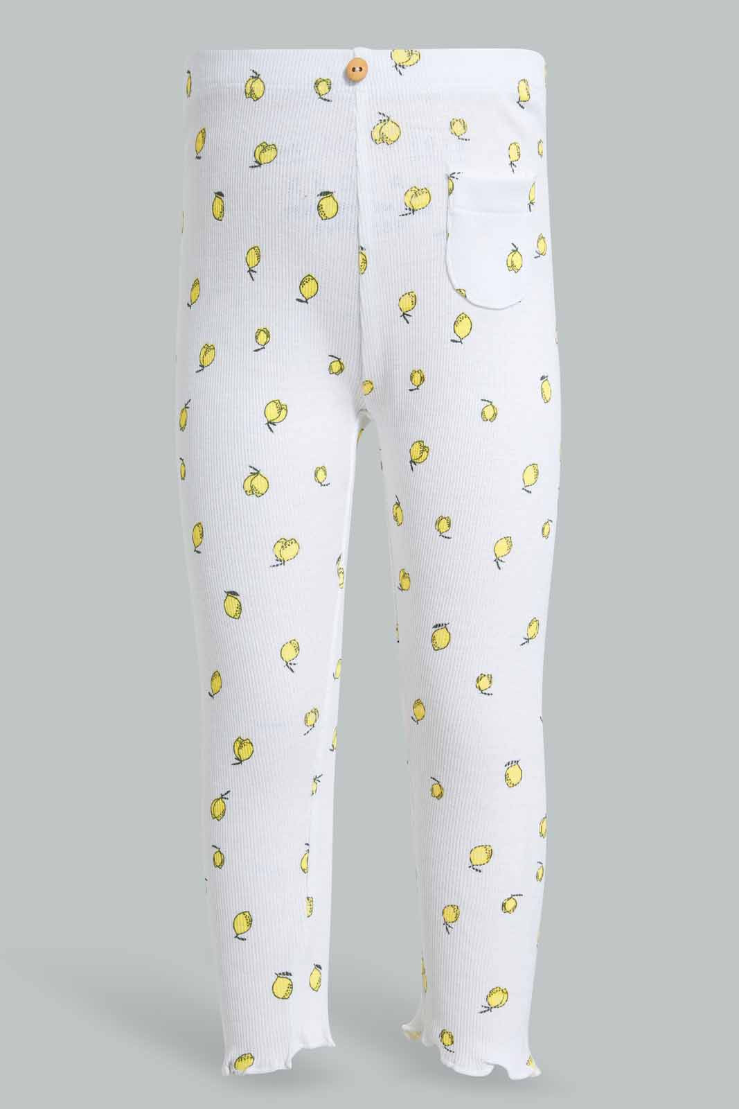 Redtag-White-Base-Lemon-Print-Ribbed-Legging-Leggings-Infant-Girls-3 to 24 Months