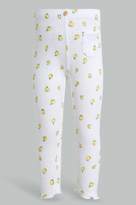 Redtag-White-Base-Lemon-Print-Ribbed-Legging-Leggings-Infant-Girls-3 to 24 Months