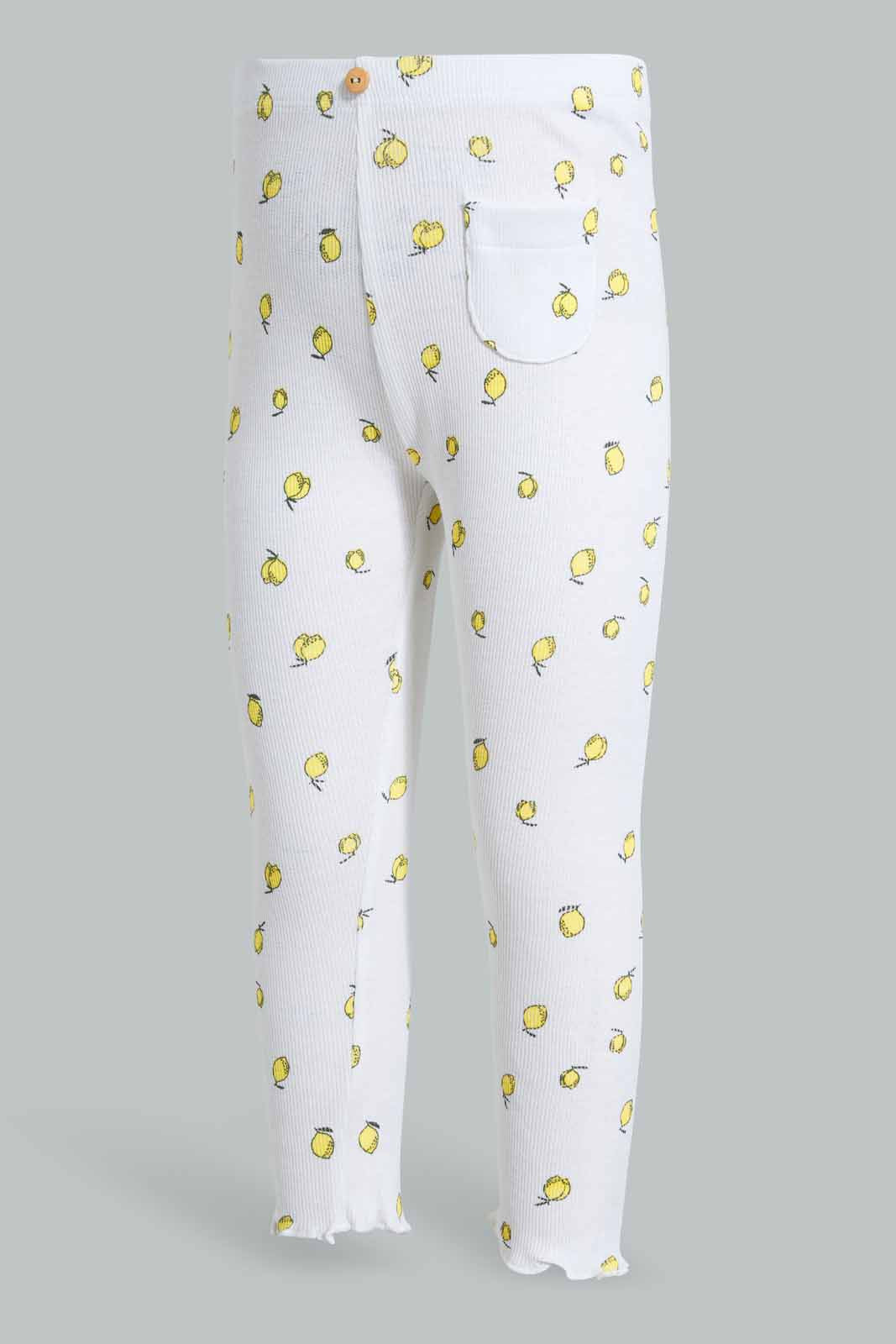 Redtag-White-Base-Lemon-Print-Ribbed-Legging-Leggings-Infant-Girls-3 to 24 Months