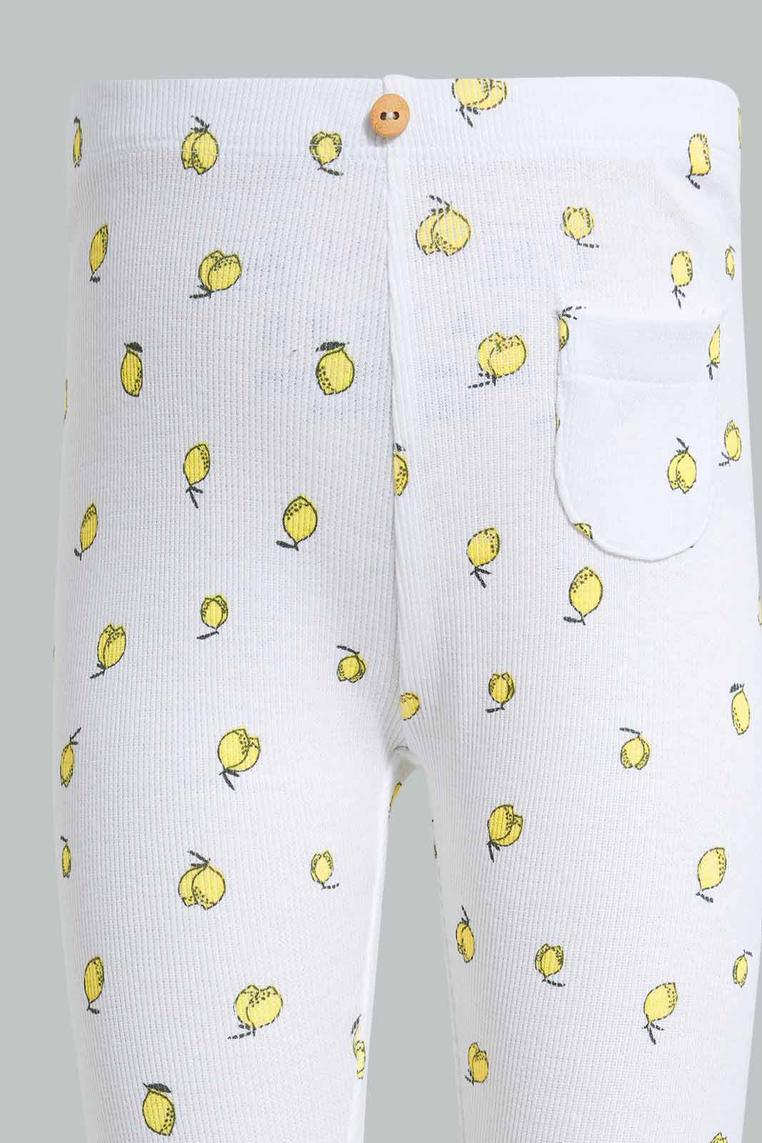 Redtag-White-Base-Lemon-Print-Ribbed-Legging-Leggings-Infant-Girls-3 to 24 Months