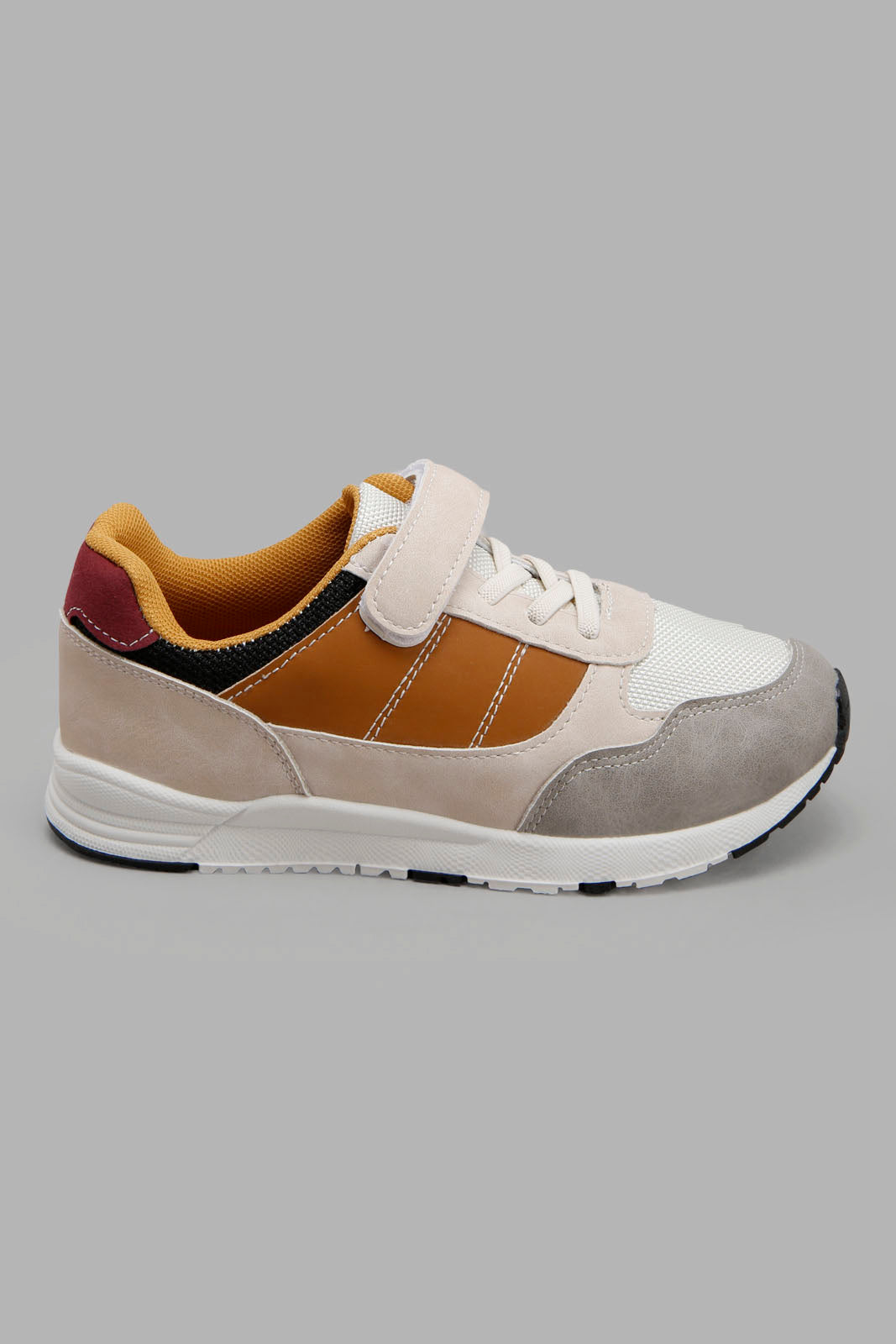 Redtag-Mid-Grey-Colour-Block-Sneaker-BOY-Trainers,-Category:Trainers,-Colour:Grey,-Deals:New-In,-Filter:Boys-Footwear-(3-to-5-Yrs),-New-In-BOY-FOO,-Non-Sale,-S22C,-Section:Boys-(0-to-14Yrs)-Boys-3 to 5 Years