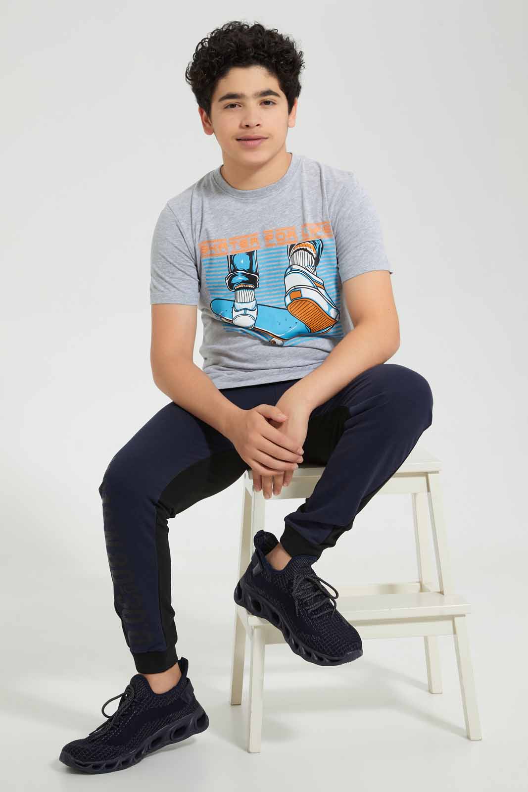 Redtag-Grey-Skate-For-Life-Tee-Graphic-T-Shirts-Senior-Boys-9 to 14 Years