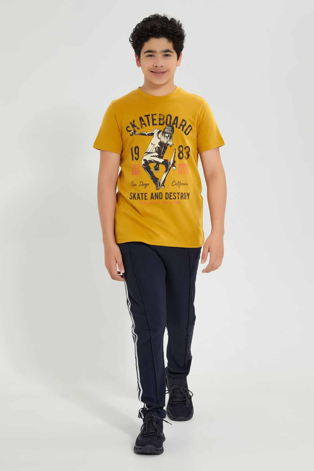 Redtag-Mustard-Skate-1983-Tee-Graphic-T-Shirts-Senior-Boys-9 to 14 Years