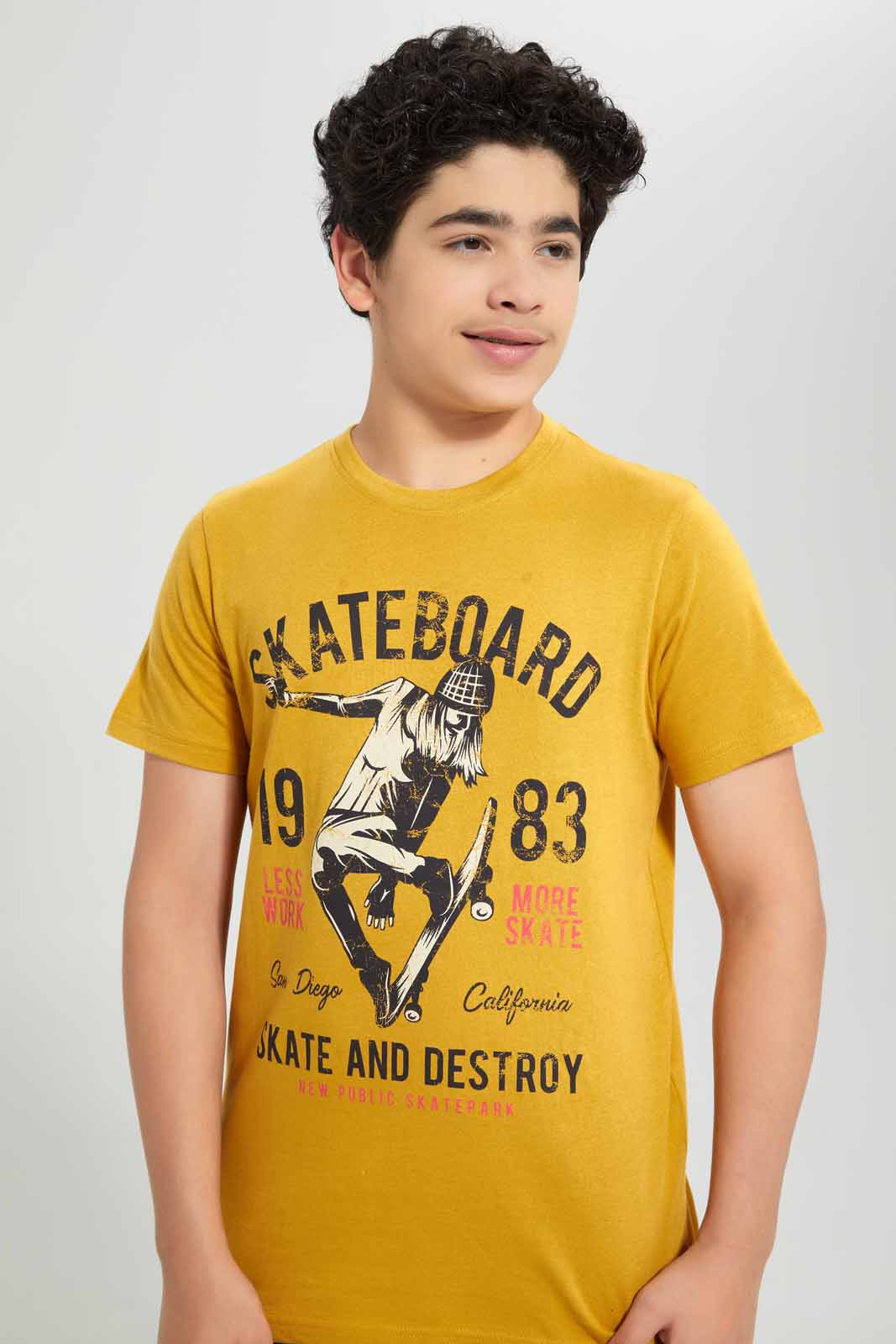 Redtag-Mustard-Skate-1983-Tee-Graphic-T-Shirts-Senior-Boys-9 to 14 Years