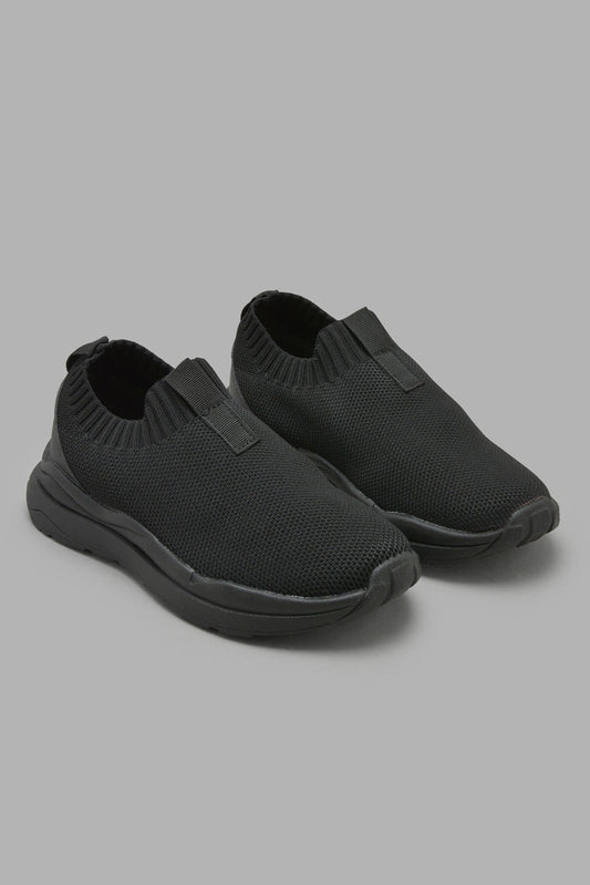 Redtag-Black-Knit-Slip-On-BOY-Trainers,-Category:Trainers,-Colour:Black,-Deals:New-In,-Filter:Boys-Footwear-(3-to-5-Yrs),-New-In-BOY-FOO,-Non-Sale,-S22C,-Section:Boys-(0-to-14Yrs)-Boys-3 to 5 Years