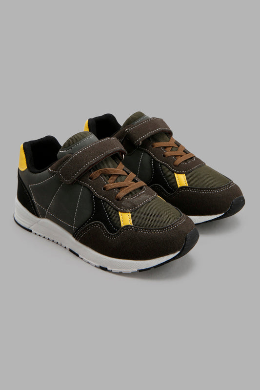 Redtag-Olive-Colour-Block-Sneaker-BOY-Trainers,-Category:Trainers,-Colour:Green,-Deals:New-In,-Filter:Boys-Footwear-(3-to-5-Yrs),-New-In-BOY-FOO,-Non-Sale,-S22C,-Section:Boys-(0-to-14Yrs)-Boys-3 to 5 Years