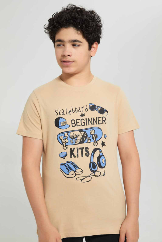 Redtag-Beige-Skate-Beginner-Tee-Graphic-T-Shirts-Senior-Boys-9 to 14 Years