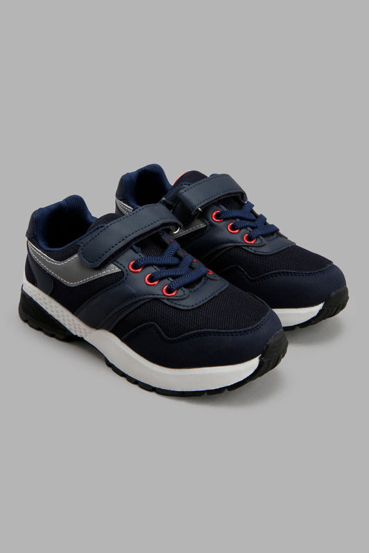 Redtag-Navy-Colour-Block-Trekker-BOY-Trainers,-Category:Trainers,-Colour:Navy,-Deals:New-In,-Filter:Boys-Footwear-(3-to-5-Yrs),-New-In-BOY-FOO,-Non-Sale,-S22C,-Section:Boys-(0-to-14Yrs)-Boys-3 to 5 Years