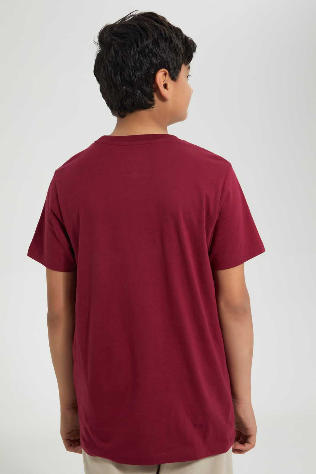 Redtag-Maroon-Surfing-Tee-Graphic-T-Shirts-Senior-Boys-9 to 14 Years