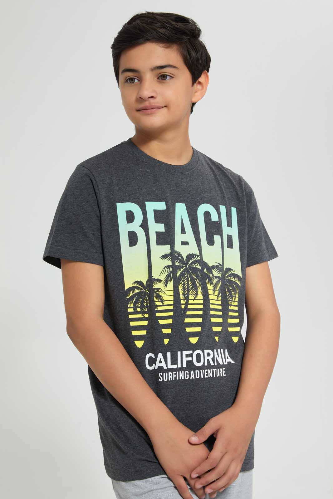 Redtag-Charcoal-Beach-California-Tee-Graphic-T-Shirts-Senior-Boys-9 to 14 Years