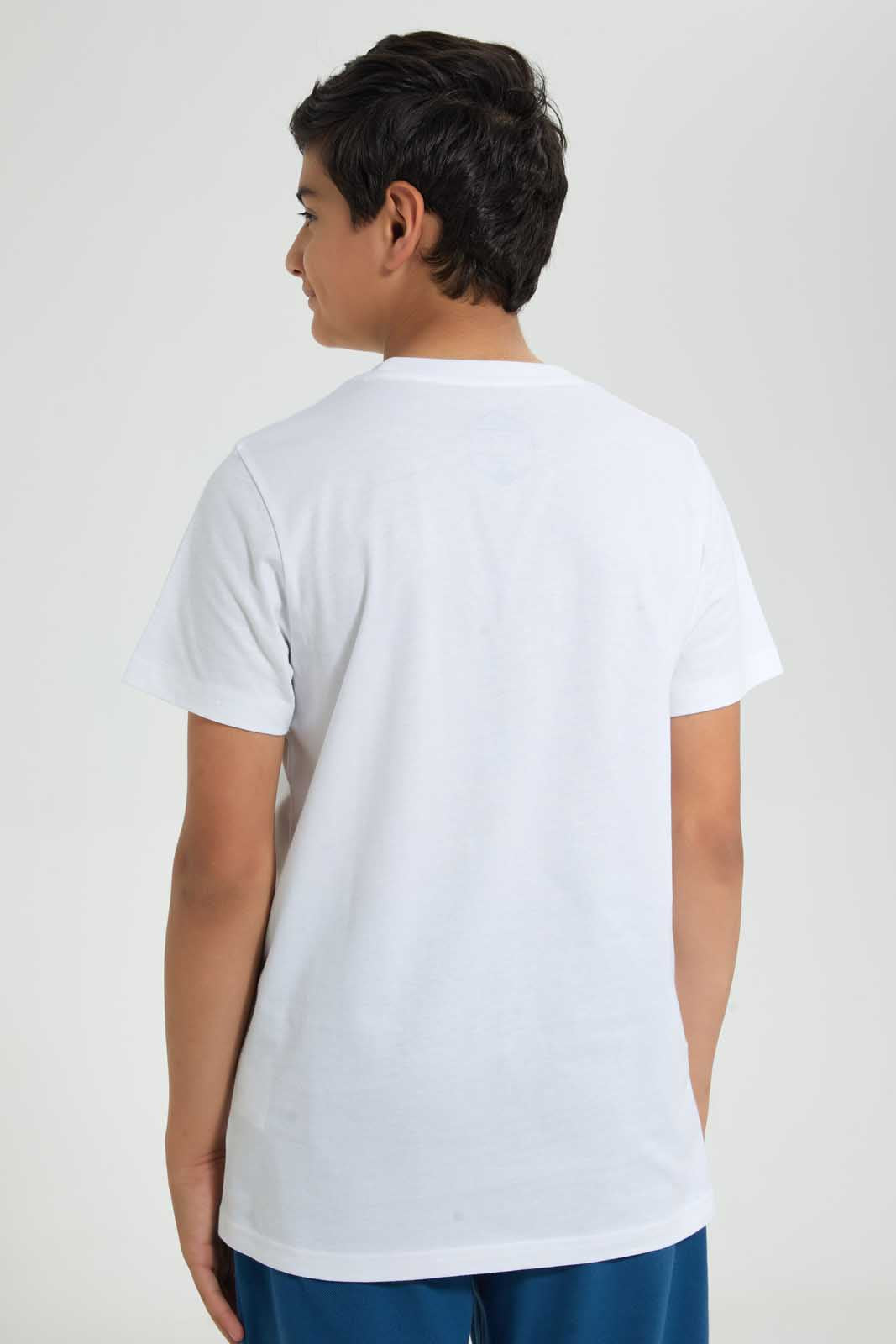 Redtag-White-Bye-Hello-Tee-Graphic-T-Shirts-Senior-Boys-9 to 14 Years
