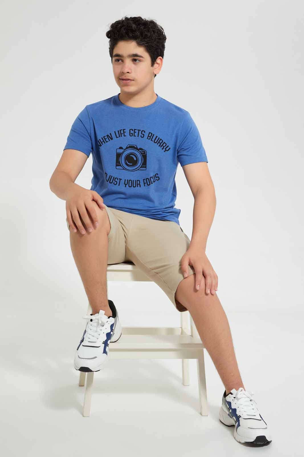 Redtag-Blue-Blurry-Tee-Graphic-T-Shirts-Senior-Boys-9 to 14 Years