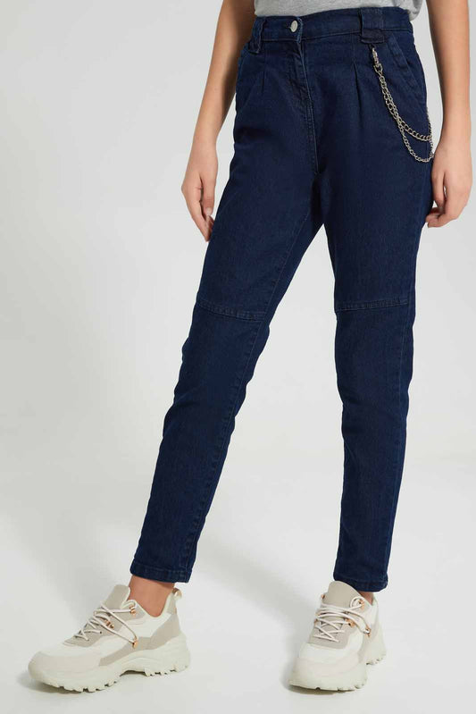 Redtag-Dk-Wash-Cargo-Jeans-W/-Chain-Category:Jeans,-Colour:Darkwash,-Deals:New-In,-Filter:Senior-Girls-(8-to-14-Yrs),-GSR-Jeans,-New-In-GSR-APL,-Non-Sale,-S22D,-Section:Girls-(0-to-14Yrs)-Senior-Girls-9 to 14 Years