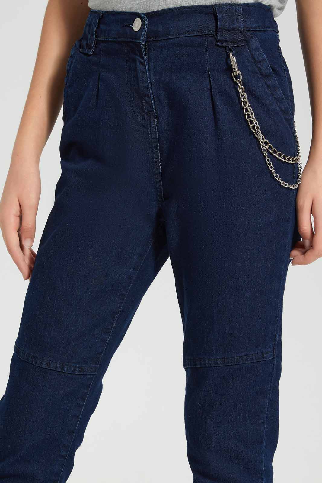 Redtag-Dk-Wash-Cargo-Jeans-W/-Chain-Category:Jeans,-Colour:Darkwash,-Deals:New-In,-Filter:Senior-Girls-(8-to-14-Yrs),-GSR-Jeans,-New-In-GSR-APL,-Non-Sale,-S22D,-Section:Girls-(0-to-14Yrs)-Senior-Girls-9 to 14 Years