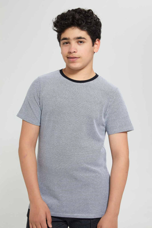 Redtag-Black-Jacquard-Plain-Tee-Plain-T-Shirts-Senior-Boys-9 to 14 Years