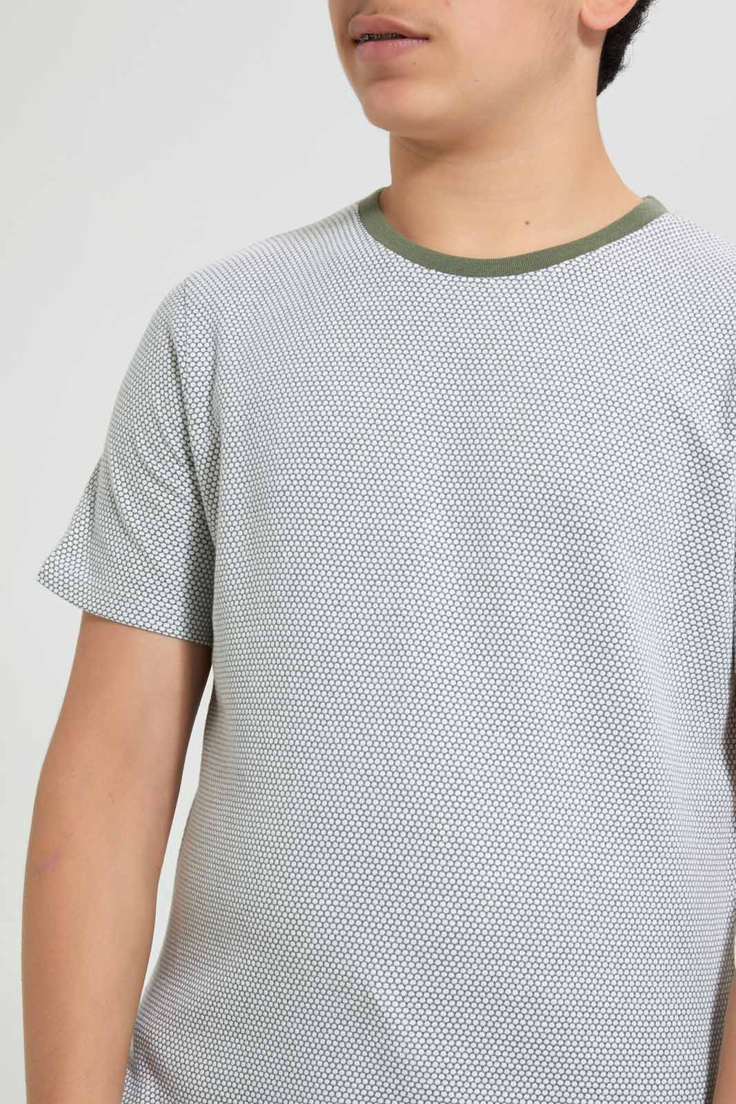 Redtag-Olive-Jacquard-Plain-Tee-Plain-T-Shirts-Senior-Boys-9 to 14 Years