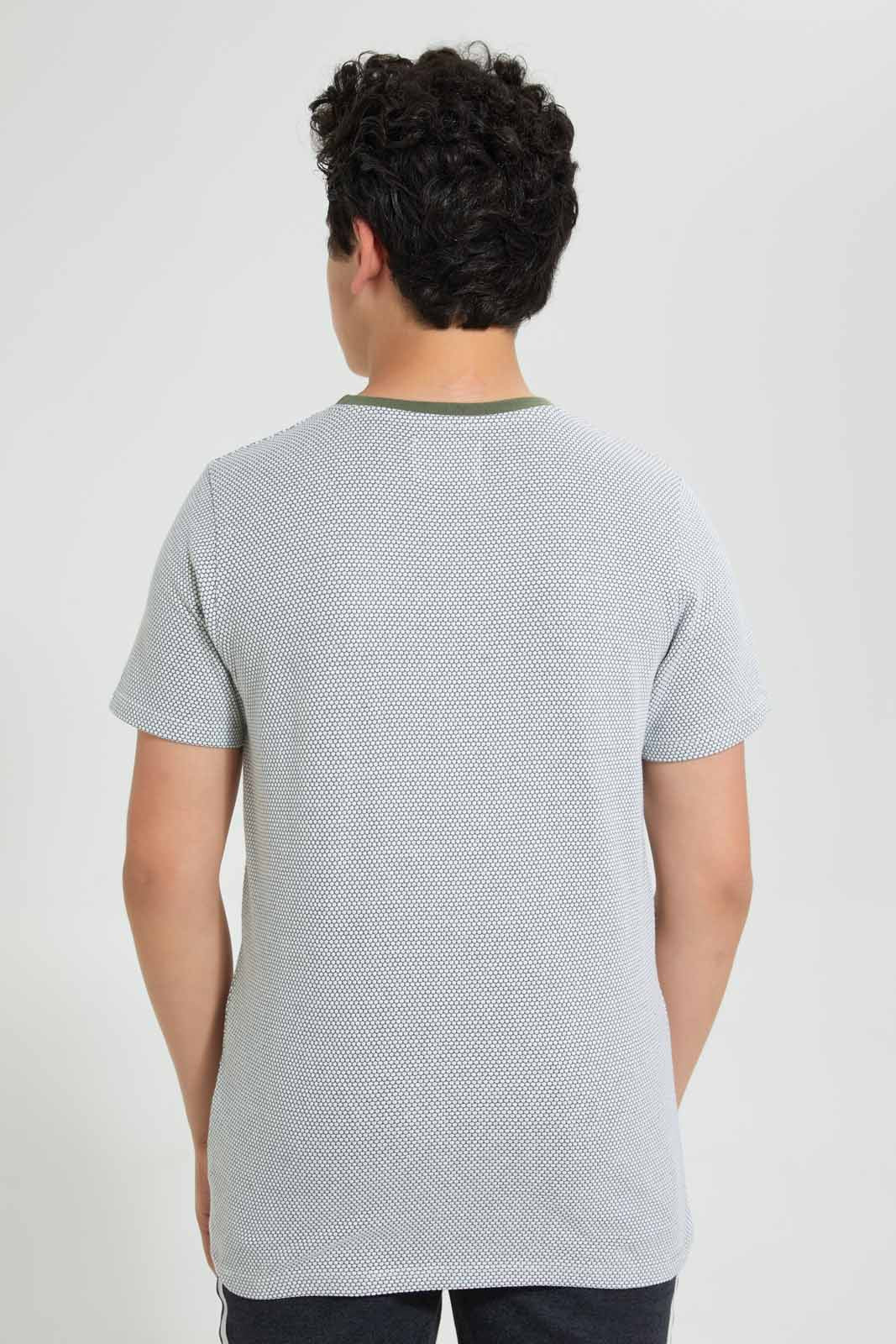 Redtag-Olive-Jacquard-Plain-Tee-Plain-T-Shirts-Senior-Boys-9 to 14 Years