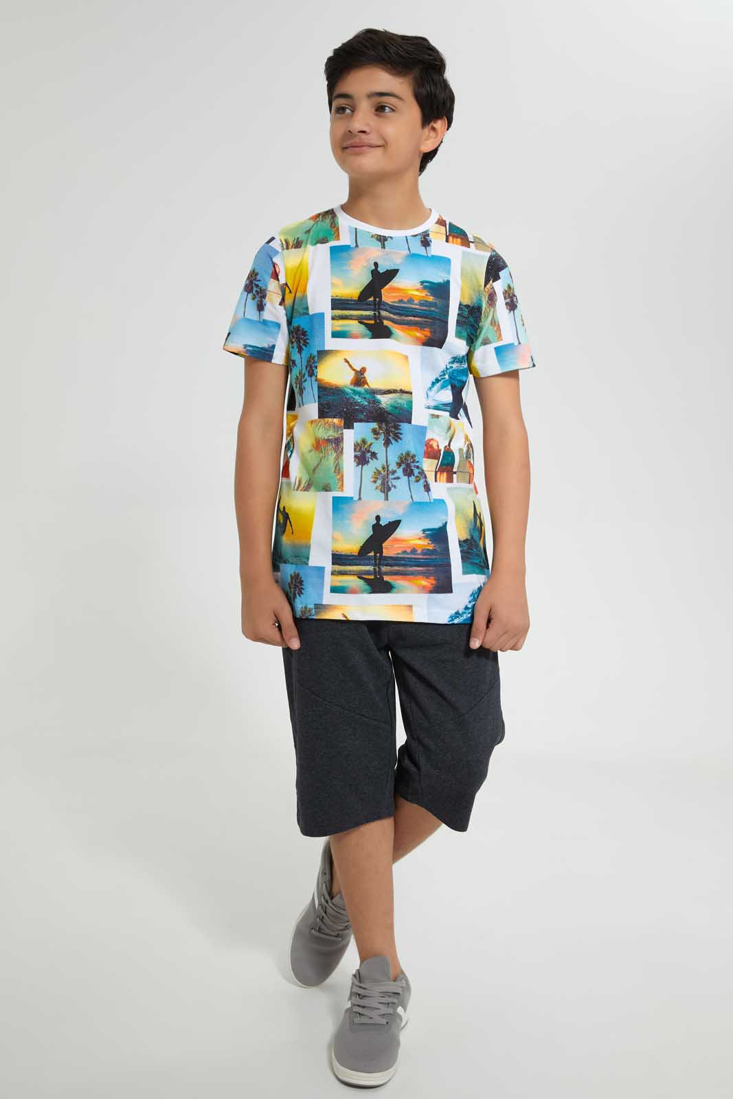 Redtag-White-Bsr-Aop-Surfing-Tee-All-Over-Prints-T-Shirts-Senior-Boys-9 to 14 Years