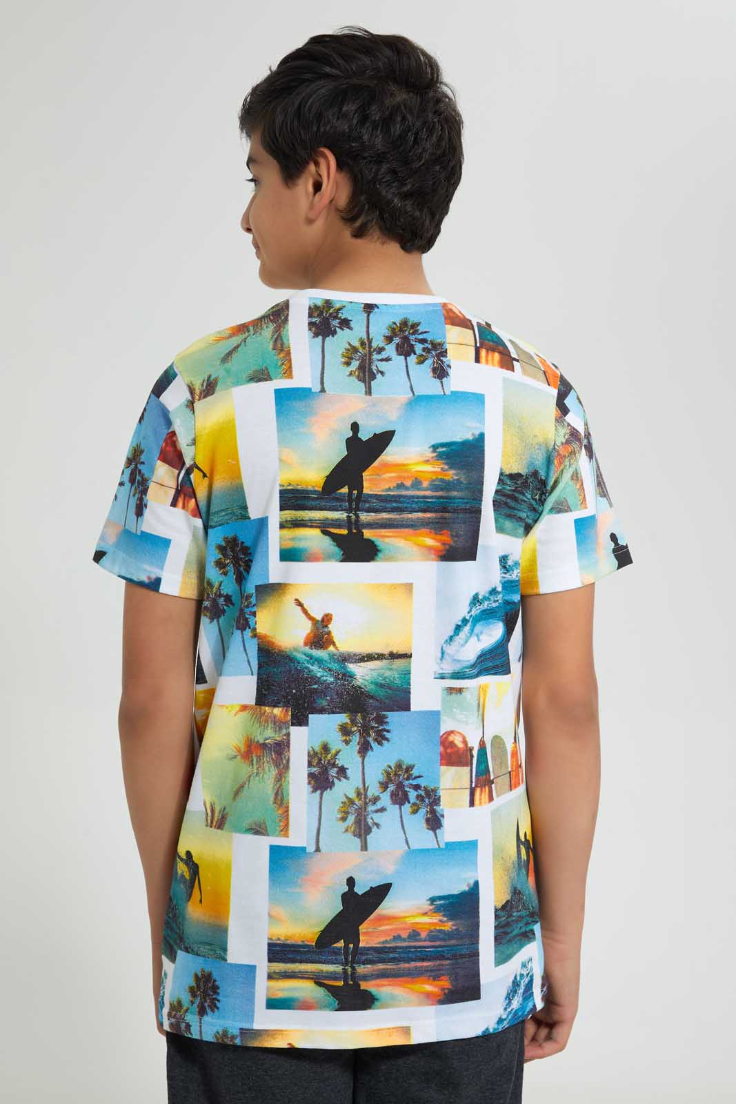Redtag-White-Bsr-Aop-Surfing-Tee-All-Over-Prints-T-Shirts-Senior-Boys-9 to 14 Years