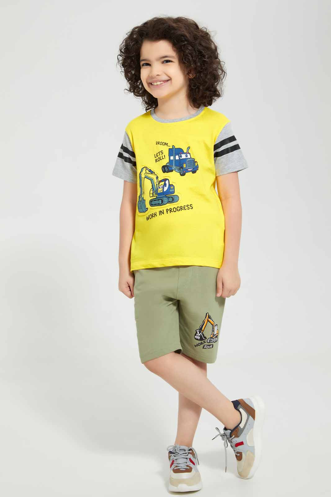 Redtag-Yellow-Truck-Print-T-Shirt-Graphic-T-Shirts-Boys-2 to 8 Years
